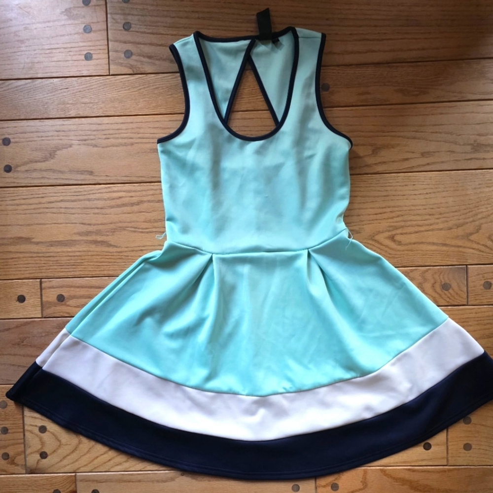 Trixxi Mint Green Dress Navy Blue Trim